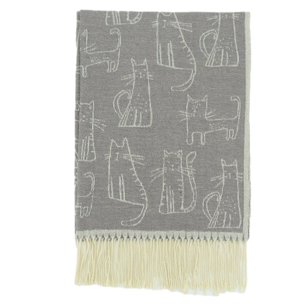 Fringed Scarf Cat Print Mönster Cape Winter Cashmere Feel Sjal