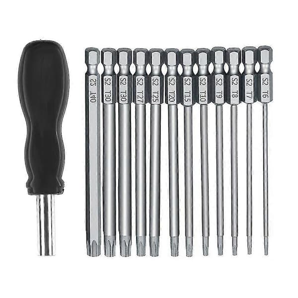 13-delt 100mm Torx Lang Skruetrækkerbits Sæt, Magnetisk Torx Bit Sæt T6-t40, 1/4 Tomme Hex Elektrisk Skru