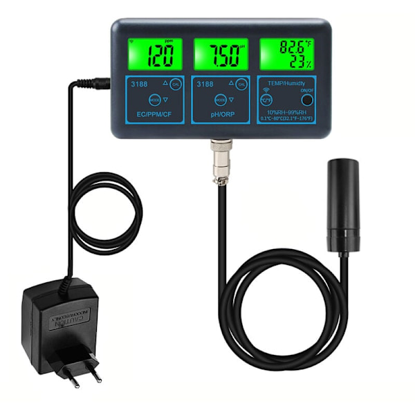 7-i-1 Multi-Parameter Vannkvalitetsmonitor for Akvarier Hydroponics, Sanntids Ph, Orp, Ec, Ppm, Cf, Luftfuktighet og Temperaturanalyse Via App