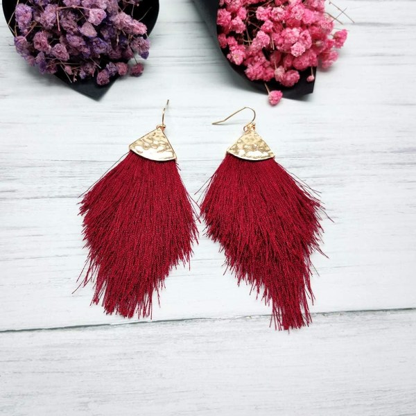 Boheme Silke Tråd Fan Fringe Tassel Statement Øreringe - Lig