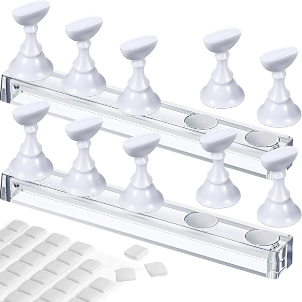 2 set akryl nagelkonst träningsställ magnetiska nagelspets hållare tränings fingernagel displayställ DIY nagel kristallhållare