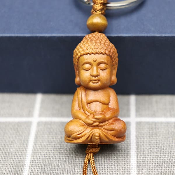 Buddha-nøkkelring i tre, buddhisme-nøkkelring