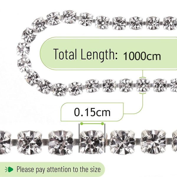 1 rulle 10 Yards Rhinestone Chain, 1,5 mm Crystal Rhinestones Close Chain Roll, Crystal Claw Cup Chain Style 1