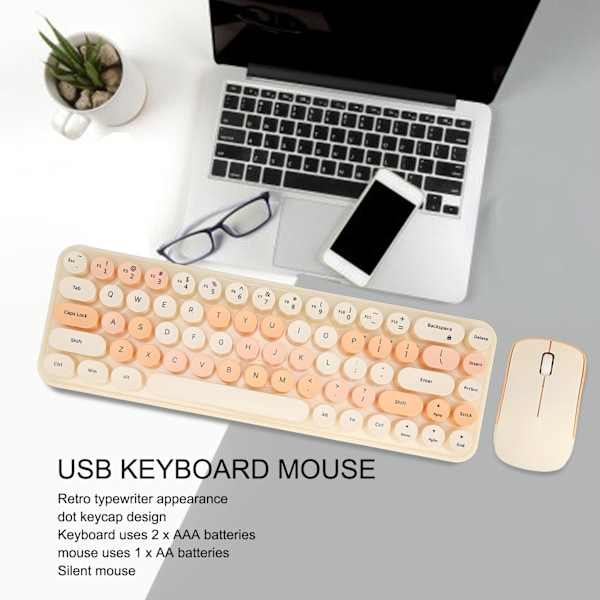 USB-tangentbord Mus 2.4G Trådlös 68 Tangenter Låg Förbrukning Retro Söt ABS Gaming Tangentbord Mus för PC Tawny Blandad Färg