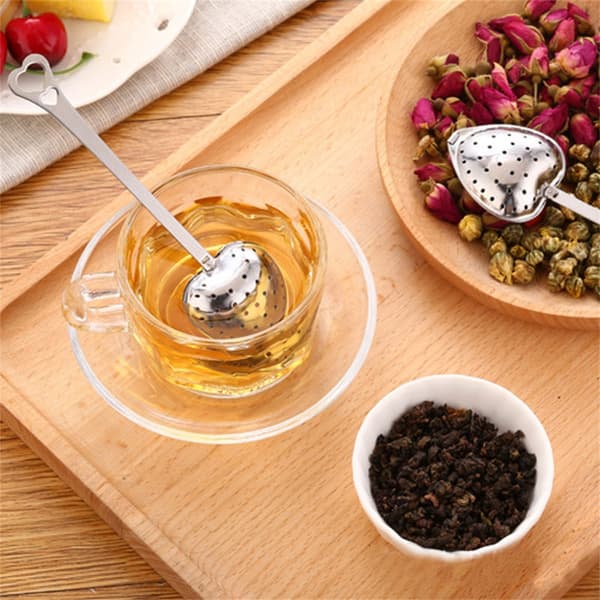Te-infusionssæt, hjerteformede løse te-infusionsenheder i rustfrit stålnet, rustforebyggelse til te og krydderier, let at bruge, genanvendelig og