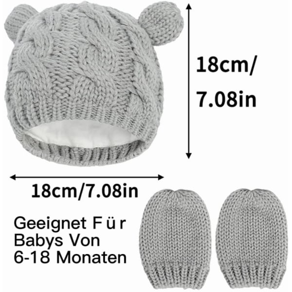 Unisex Baby og Småbarn Hette og Votter Sett Vinter Strikket Tykk Varmt Beanie Hette Hansker for Baby Gutter Jenter