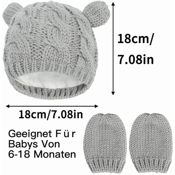Unisex Baby Toddler Mössa och Vantar Set Vinter Stickad Tjock Varm Mössa Handskar för Baby Pojkar Flickor