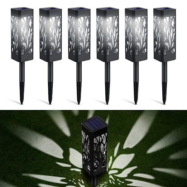 6 st ihåliga LED-solcellslampor, IP65 vattentät utomhus uteplats