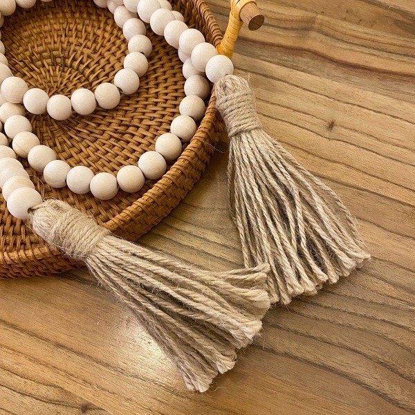 Farmhouse Beads 58in Träpärl Garland med Tofs Rustik Count