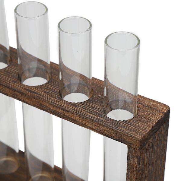 Bordskiva i glasrör Vas Hög Borosilikatglas Tall Träram Retro Rör Växt Vas för Hydroponiska Växter Heminredning 5 Flaskor