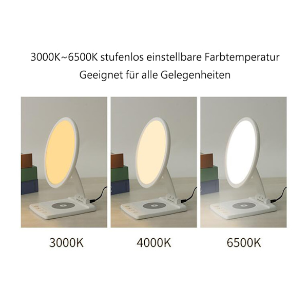 10 000 LUX Bärbar Fällbar Trådlös Laddningsbar Lysrör Simulerar Dagsljus Touch Screen Kontroll UV-fri LED Lysrör