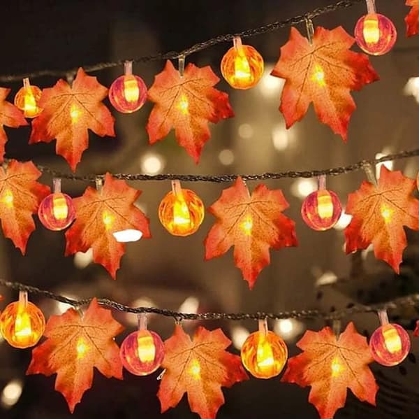Halloween runde gresskar- og lønnebladlyslenker, 6m 40LED USB, festlig festdekorasjon 6m 40LED USB