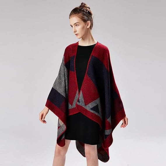 Rødt Vendbart Oversized Vinterteppe Sjal Wrap Åpen F for Kvinner