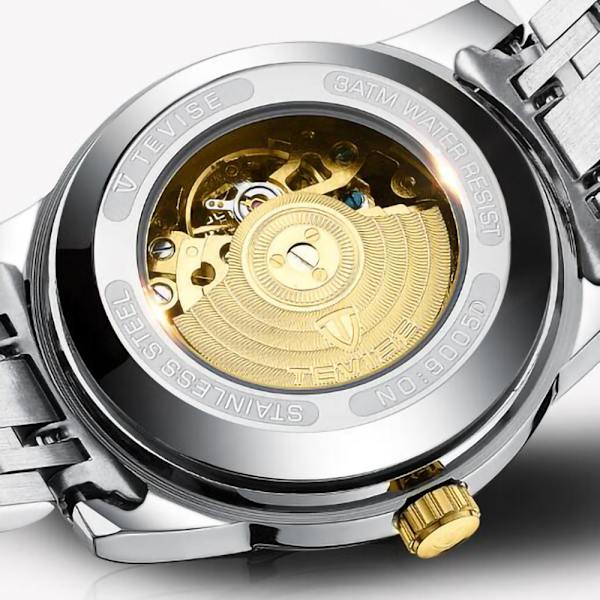 Klockor Watch Automatisk Mekanisk Armbandsur |Läderband |Gyllene urverk |45mm Skeletturtavla |Vatten- och reptålig |Elegant present