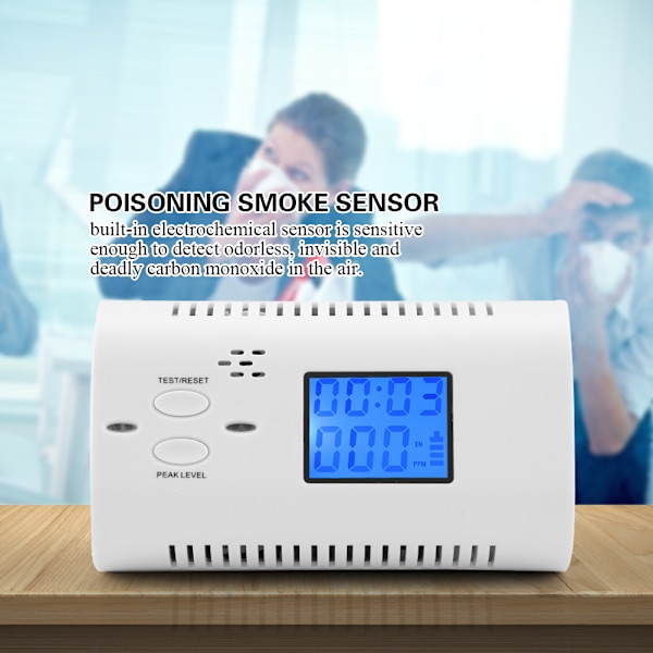 Smarta kolmonoxiddetektorer, pålitlig CO-monitor med exakt LCD digital display och högljudd varningssignal för säkra hemmiljöer