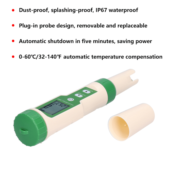 5 i 1 Vattenkvalitetsmonitor Analysator Testare PH/TDS/EC/ORP/TEMP Testpenna Syrahaltmätare