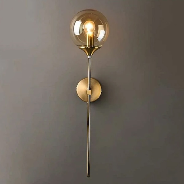 Retro industrielle vegglamper, LED innendørs vegglamper, E14 gull nattbordslamper, ravglasskule vegglamper