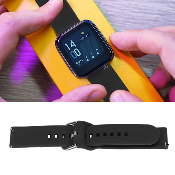 Smartwatch Silikonrem 20mm Monokrom Urrem med Hurtigudløsningsbeslag Silikonrem Sort