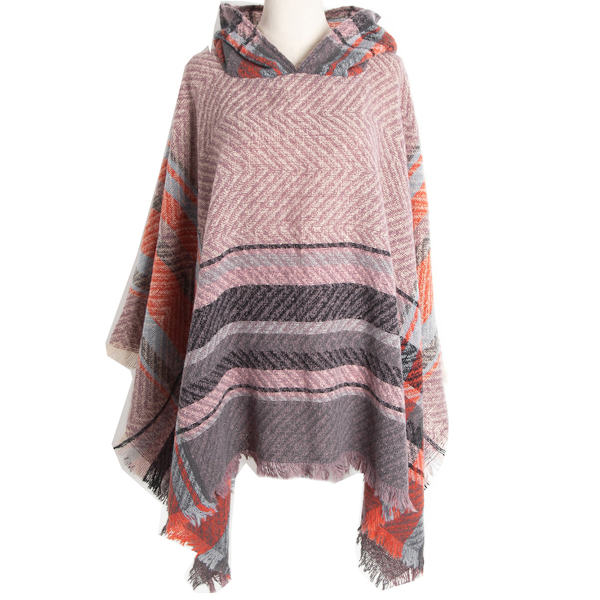 Kvinnors Rutig Huva Kåpa Sjal Filt Poncho Hoodie Kåpa