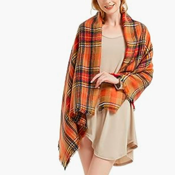 Kvinnors höst vinter halsduk klassisk tofsrutig tartan varm mjuk