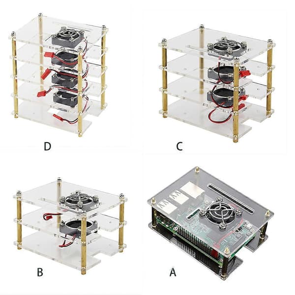 Genomskinligt Raspberry Pi 4/3B+/3-hölje med fläkt och kylflänsar samt nätlock A