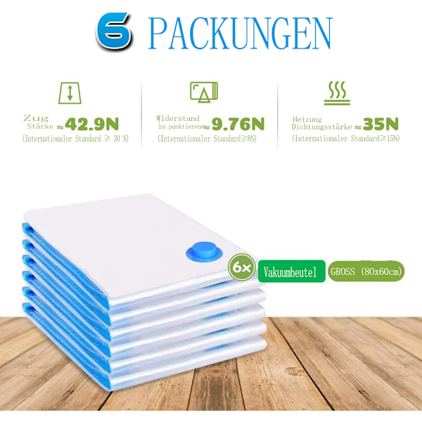 Space Saver, Vakuumförvaringspåsar med skyddande material, Lufttät komprimering säkerställer fuktskydd för förvaring av kläder och sängkläder, Dubbel dragkedja