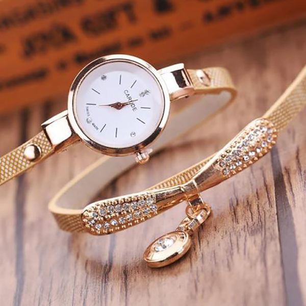 Fashion Damklocka i PU-läder Analog Kvartsur Armband Hänge Klockor