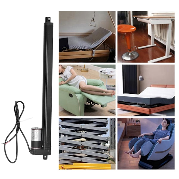 Elektrisk ställdon 400 mm slaglängd 1000 N IP65 Vattentät Lågbrus Aluminiumlegering Svart Linjärt ställdon för sängsoffa 24 V Linjärt ställdon