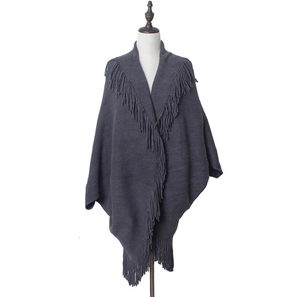 Dam varm sjal wrap öppen framsida poncho cape färgblock