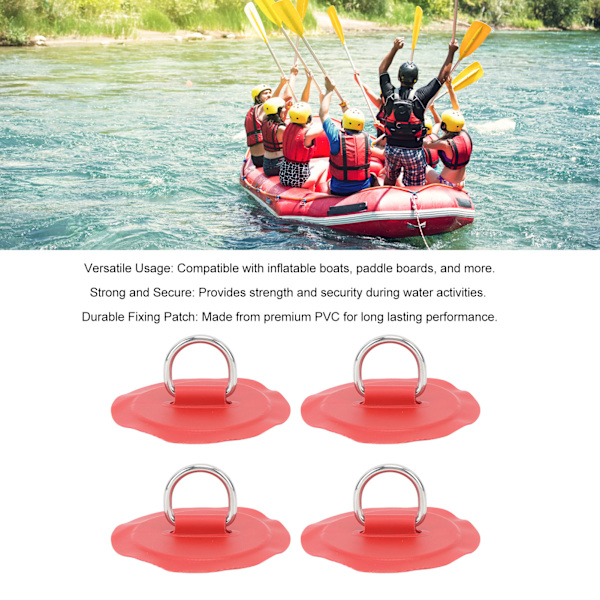 4 stk. Røde D-Ring Patch PVC Rund Form Stærk Rustfrit Stål D-Ring Pude til Båd Flot Paddle Board