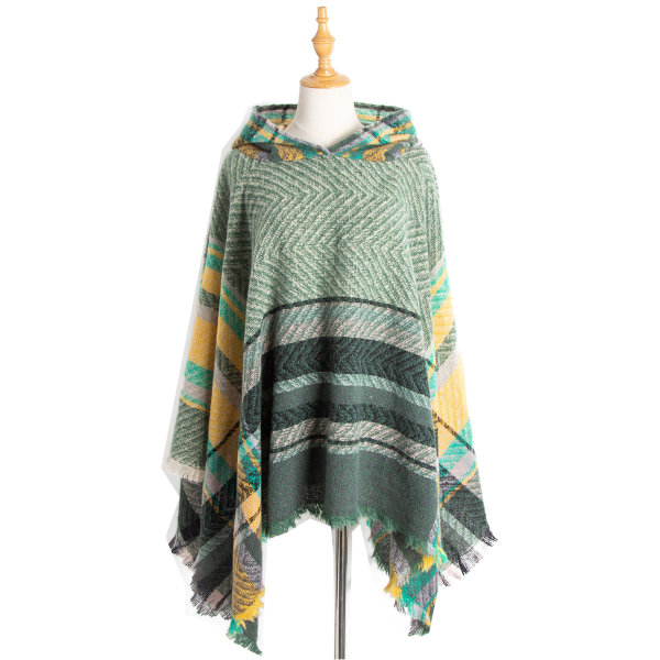 Dame Plaid Hetteskjerf Kappe Teppe Poncho Hetteskjerf