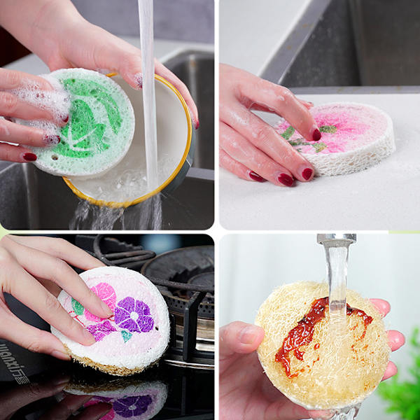 3 Pakkaus Luonnollinen Astianpesusieni, Puupulppu Loofah Sieni Liotus