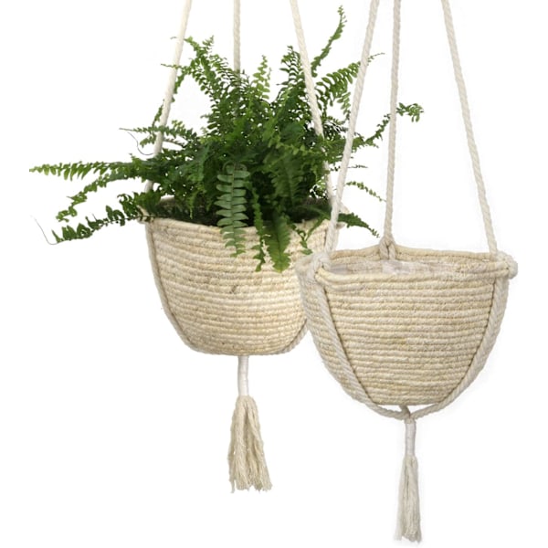 Macramé-ampel med 4 ben av bomullsrep, invändig plastbeläggning säkerställer läckagesäker inredning för både inom- och utomhusbruk, handgjord för hållbarhet och stil, set