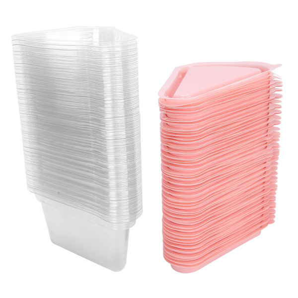 100 stk. Trekantede Kageholderæsker Transparent PET Mad Cupcake Emballagebeholder Pink