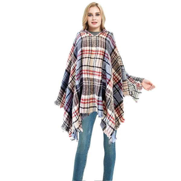Dame Plaid Hætte Kappe Sjal Tæppe Poncho Hætte Kappe