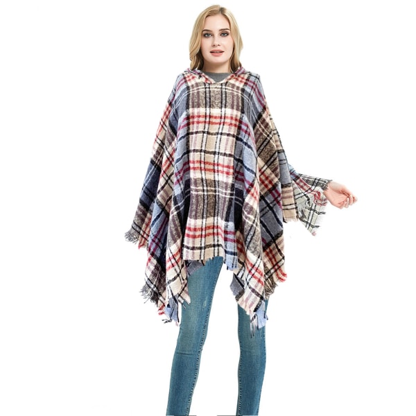 Naisten Ruudullinen Hupparihuivi Cape Shawl Peitto Poncho Huppari Cape