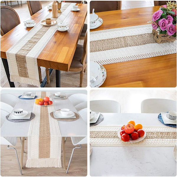Macramé Bordløber Naturlig Burlap Bordløber, Splejset Bomuld
