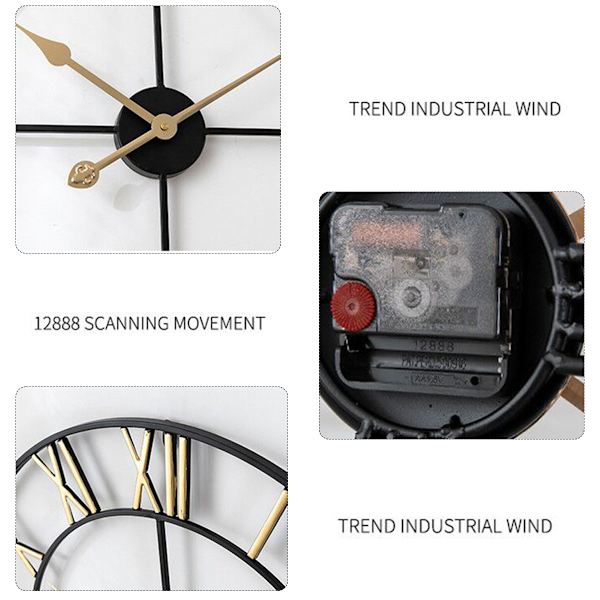 Veggklokke Metall Retro Romertall Klokke, Moderne Rund Vegg