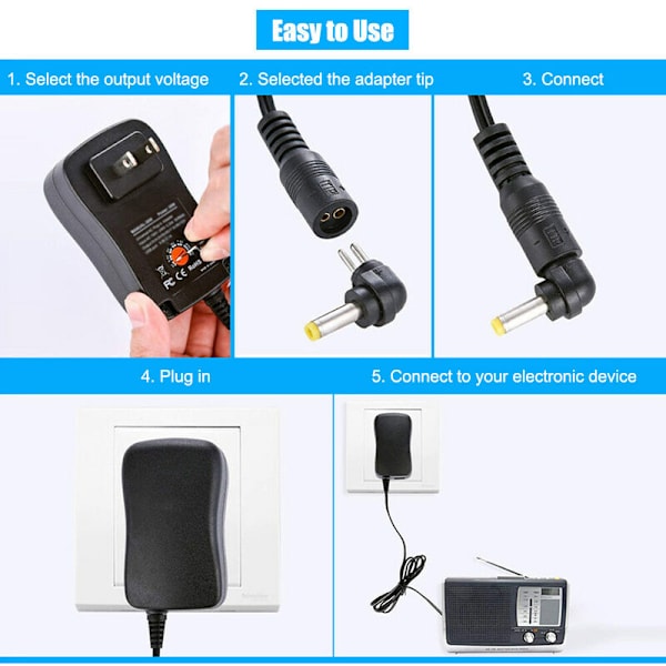 30W Universell AC till DC Strömadapter med USB-port