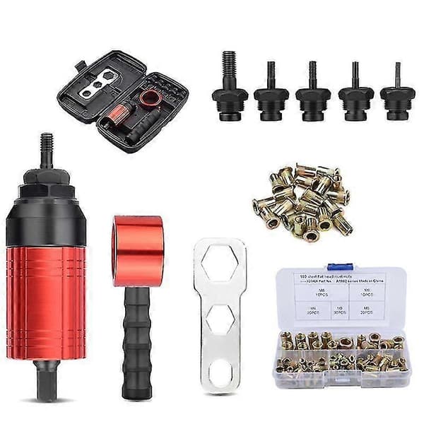 Rivetmutterverktøysett Riveting M3-m8 Trådløs Rivet Drill Elektrisk Adapter Innsettingsmutterverktøy Brukt I Mann
