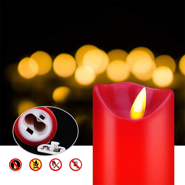 Vattentäta Batteridrivna Ljus, Dekorativa Röda Flamlösa Pelarljus Frostat Plastskal Förhindrar Smältning, Blinkande LED Fjärrkontroll Timer Flameffekt