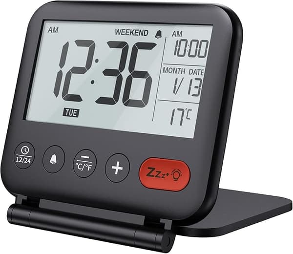 (Sort) Rejsevækkeur Mini Bærbart LCD Digitalt Ur med B
