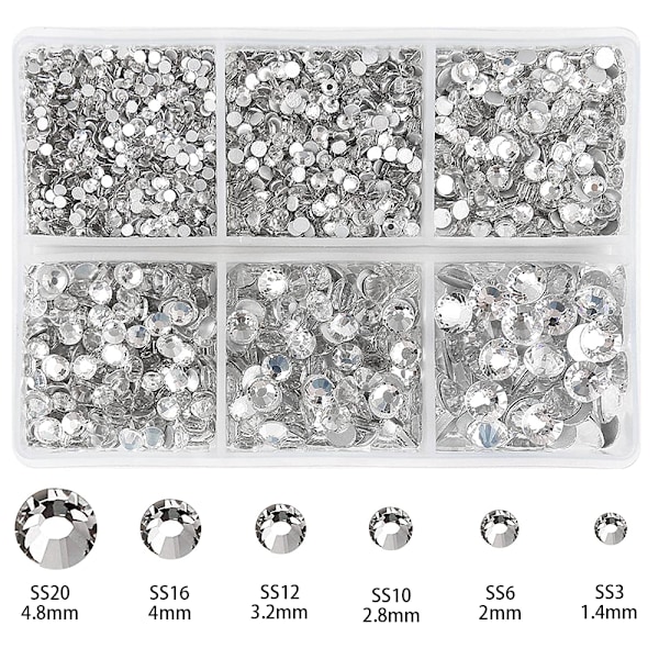 Blanke Rhinestones i Blandede Størrelser, Ikke Varmefikserede Runde Krystalsten