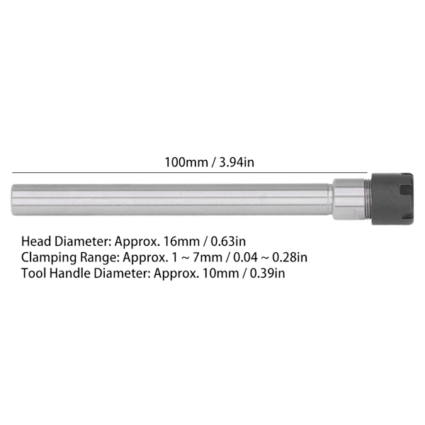 Collet-kiinnityspidike Suora Pitkä CNC-Jyrsintäpidennysvarsi 17 mm Kiinnitysasteen Avaimella (C10ER11M100L 100 mm)