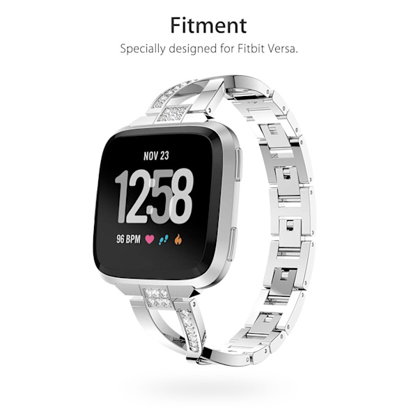 Kompatibel med Fitbit Versa-band, ersättningsarmband i rostfritt stål med strass och diamant, armband för smartklocka, passar handledsstorlek 5,5-8,1 tum