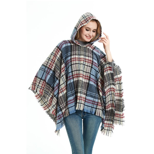 Dame Plaid Hætte Kappe Sjal Tæppe Poncho Hætte Kappe