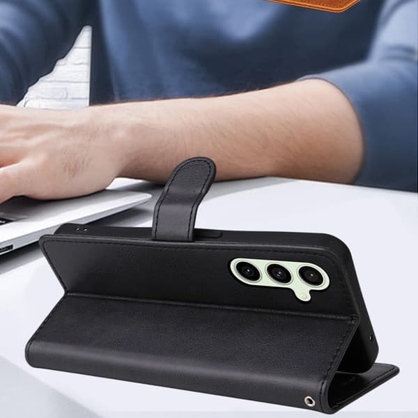 Læder Wallet Case til Samsung S22 (3 Kort) - ALLE FARVER Sort