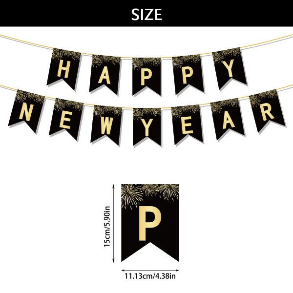 Nyårsbanderoll 2024, Happy New Year Bunting Banner med