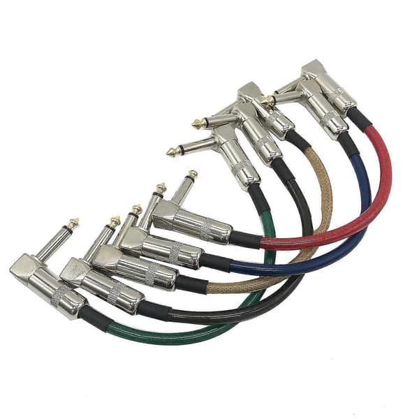 5 stk Gitar Patch Pedal Kabel 15cm Lang Med 1/4 Tomme 6.35mm Gull Rett Vinkel Plugg Gitar Patch Kabel