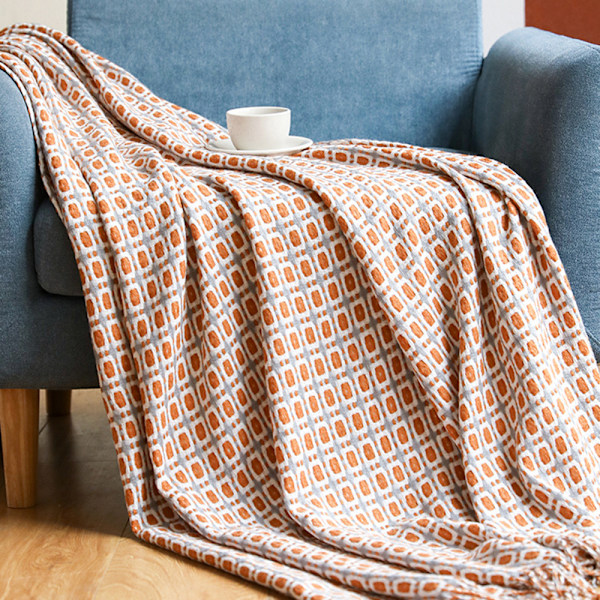 Stickad filt med tofsar Houndstooth Boho Plaid Mysig filt Stickad sängöverkast Överkast Soffa filt Dekorativ filt för soffa säng 127*180cm